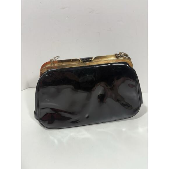 Vintage Crown Lewis 50s/60s Black Patent Leather Chain Handle Bag Retro Purse - Picture 6 of 11